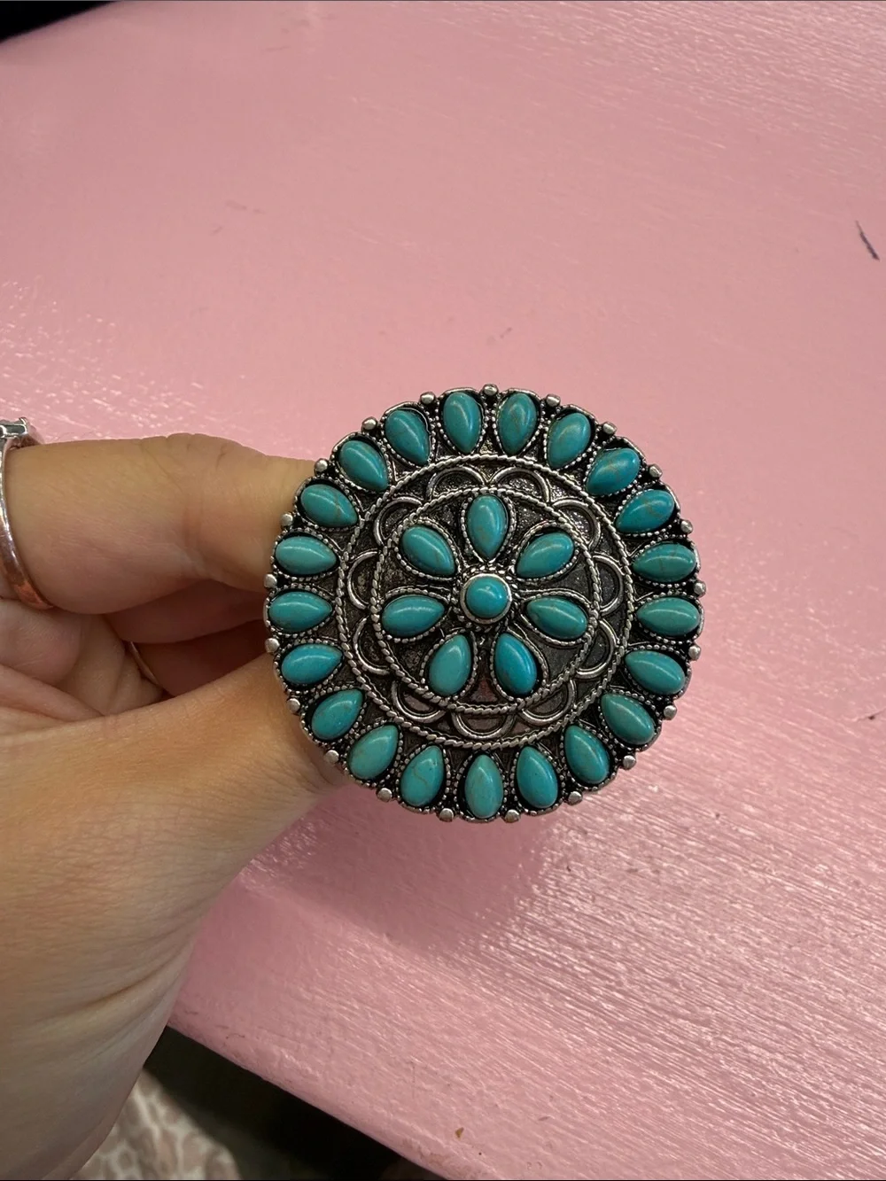 Turquoise Floral Statement Brooch - Women Jewelry